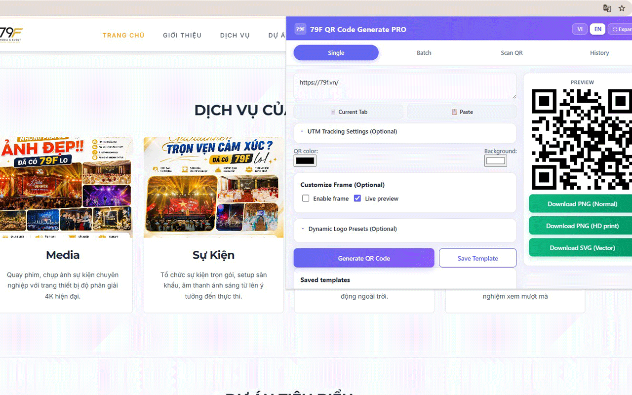 Giao diện tiếng Anh của 79F QR Code Generate PRO